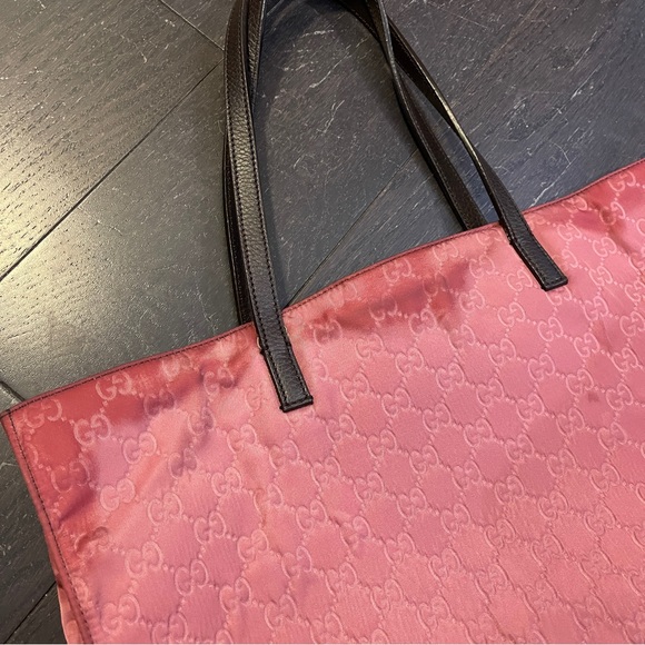 Authentic Gucci Pink/Brown GG Nylon Leather Princy Tote women handbag - Picture 11 of 11